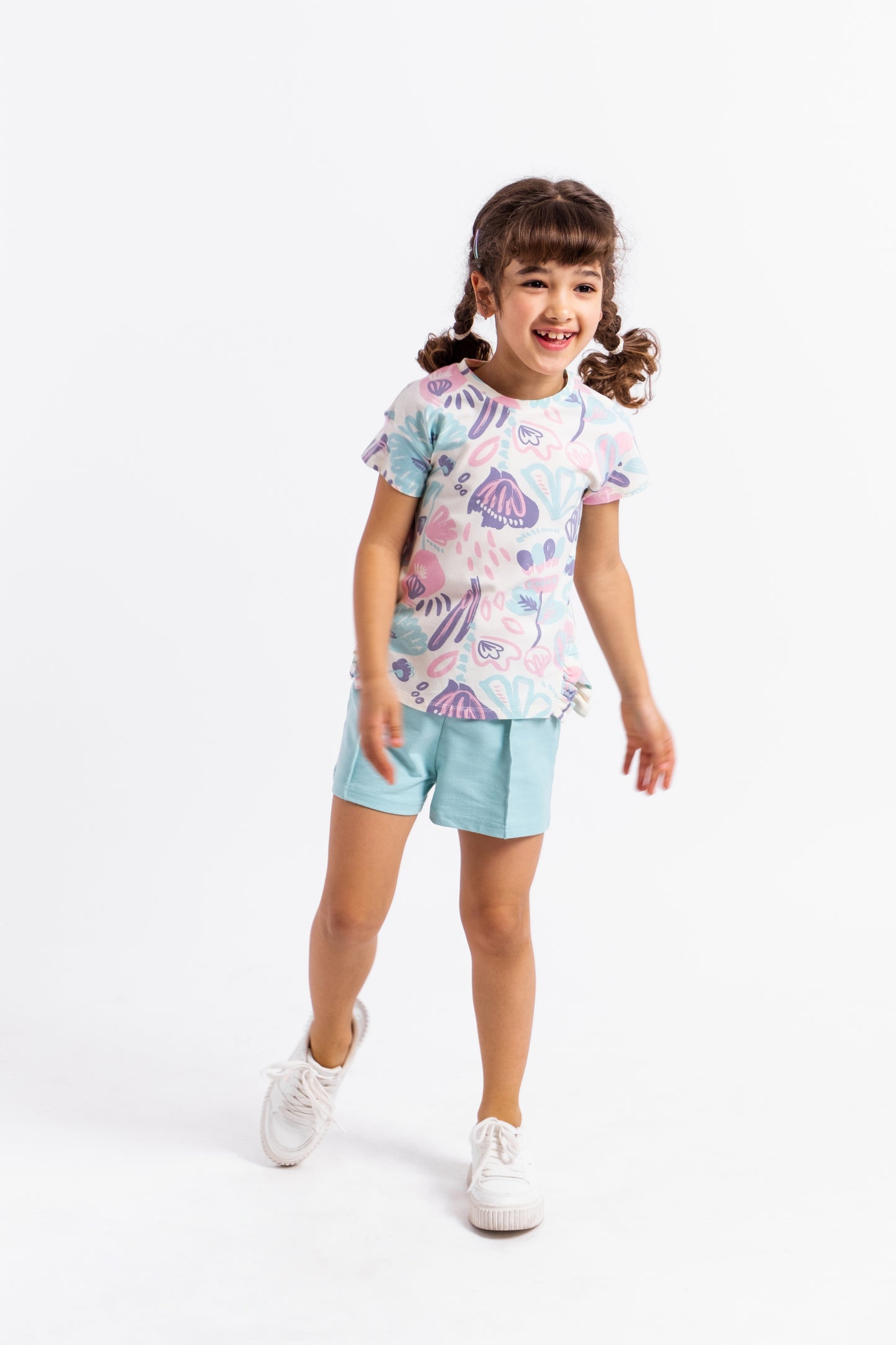 Short Sleeve T-Shirt in (Watercolor Floral) Pattern - Ecru