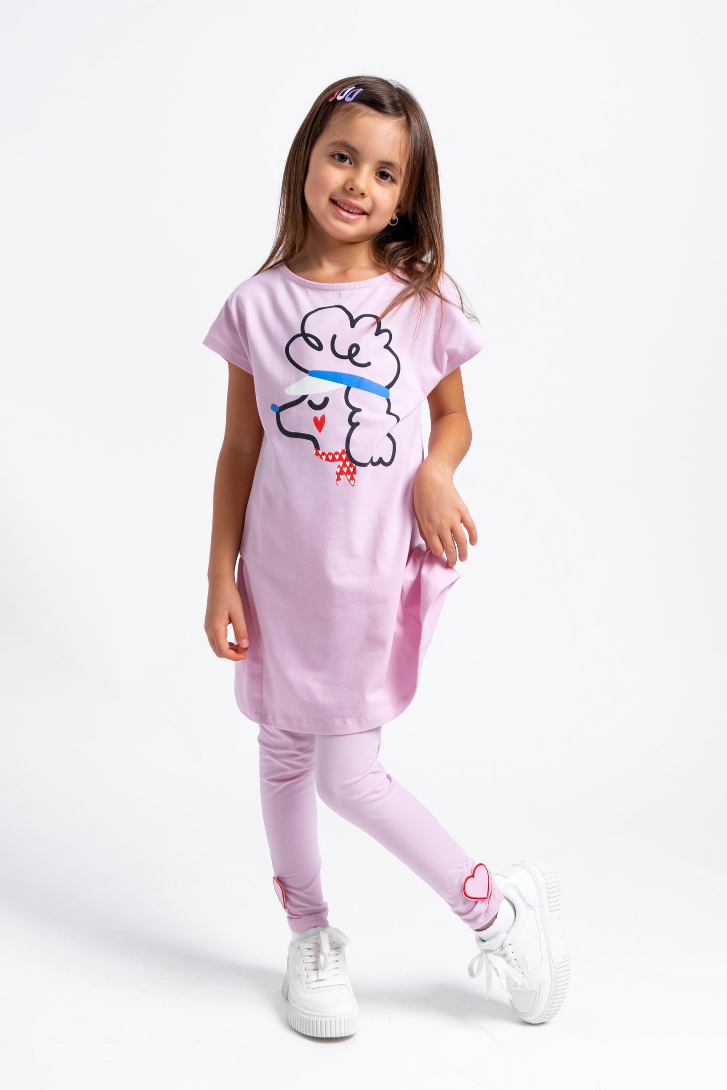 Cherubino "A-Line Charm" Poodle Print Dress for Girls in Powder Pink