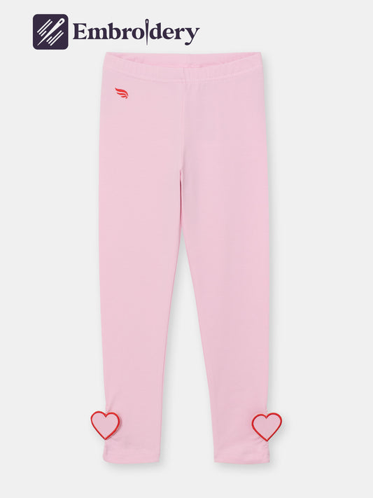 Solid Leggins with Heart Patch Embellishment - Pink