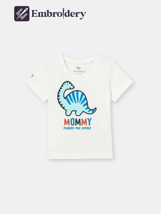 Mommy's Little Dino Short Sleeve T-Shirt for Babies - Ecru
