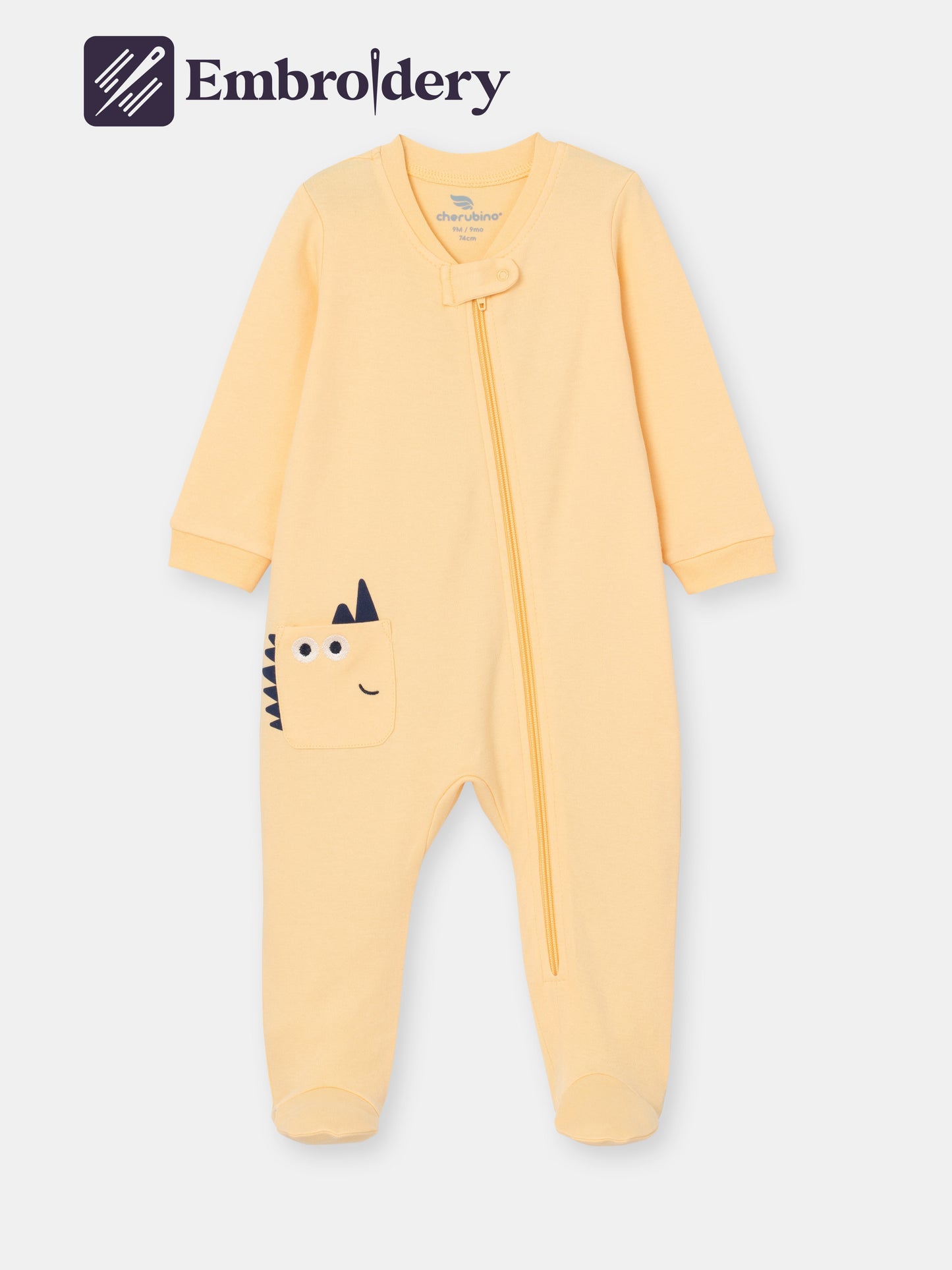 Solid On-the-Go Zipper Jumpsuit with Non-Slip Footies - Yellow