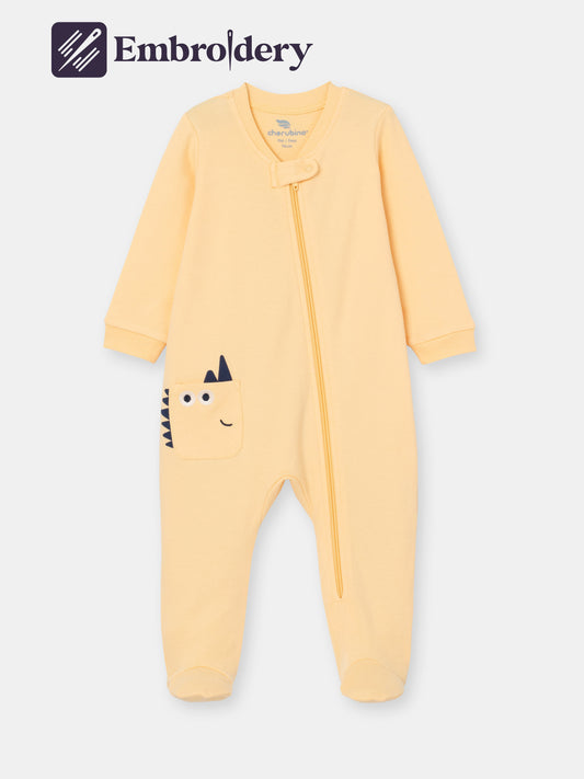 Solid On-the-Go Zipper Jumpsuit with Non-Slip Footies - Yellow