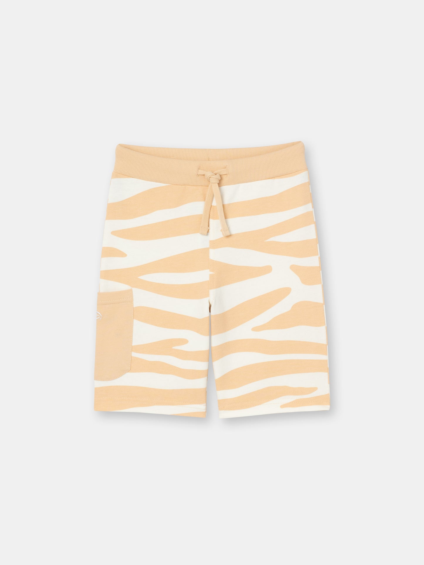 Cargo Pocket Shorts with Drawstring Waistband in (Neutral Zebra) Pattern - Ecru