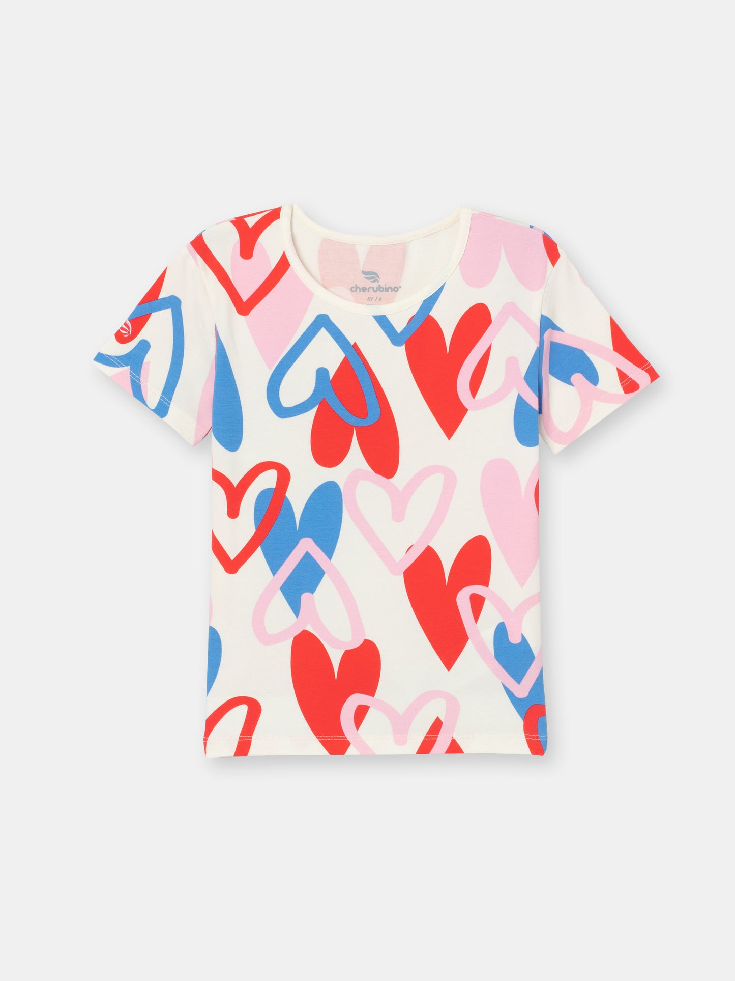 Patterned Short Sleeve T-Shirt (in Heart Graffiti) - Multicolor