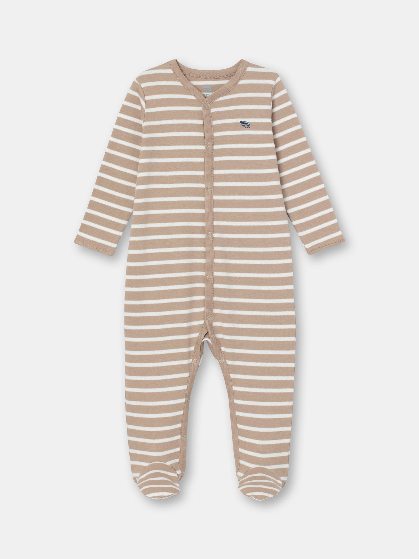 Snap Front Jumpsuit with Non-Slip Footies with (Mini Stripe) Pattern - Brown