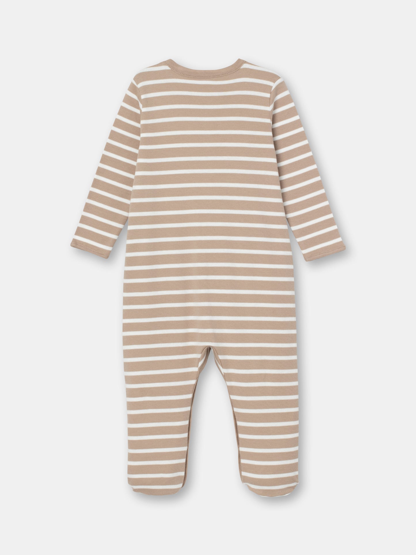 Snap Front Jumpsuit with Non-Slip Footies with (Mini Stripe) Pattern - Brown