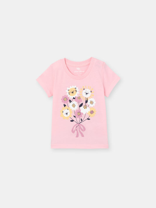 Short Sleeve T-Shirt with (Lion Bouquet) Graphic - Pink