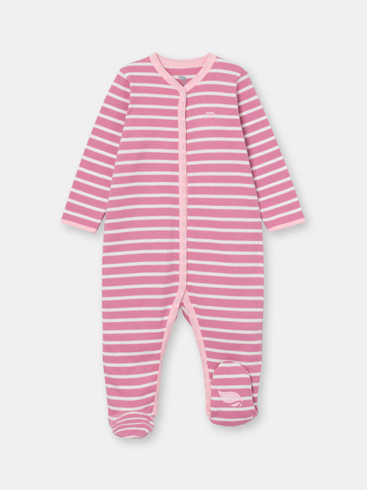 Snap Front Jumpsuit with Non-Slip Footies with (Mini Stripe) Pattern - Raspberry