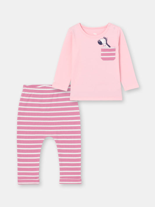 Two Piece Long Sleeve Top & Pant Set - Pink