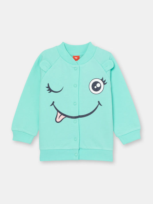 Bomber Jacket with Monster Face Graphic - Atlantis