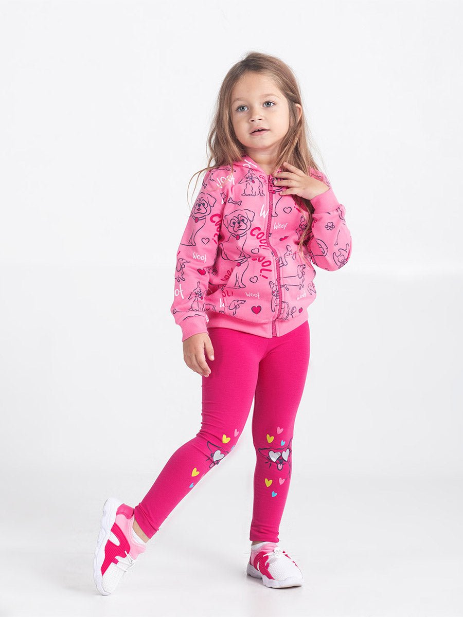 Girls Raspberry Hoodie with Cute Puppies Print