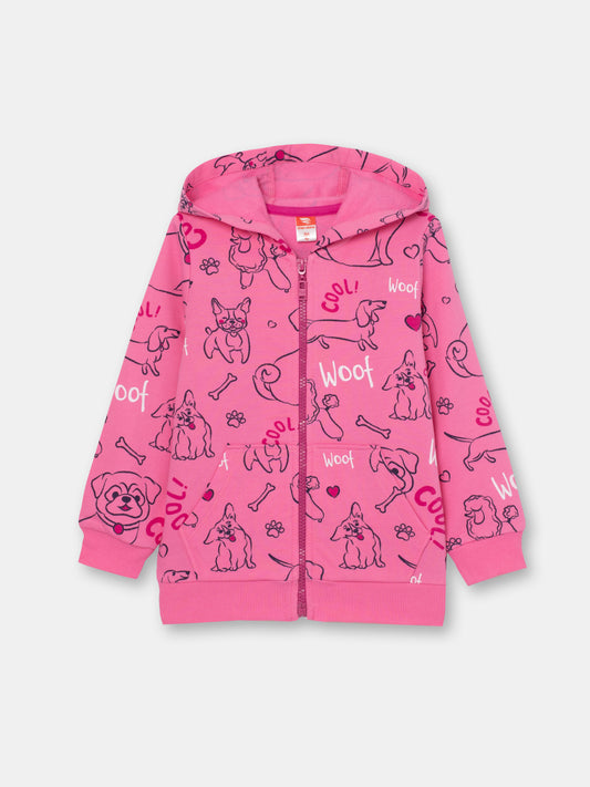 CWKG 62811-27-282 - Cherubino girls bright pink hoodie with cute puppies print - front