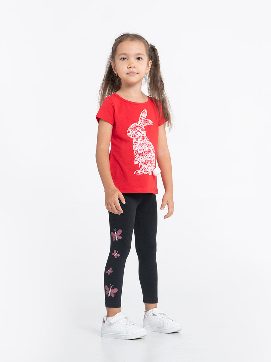 Cherubino Girls' Butterfly Print Leggings in Black - Perfect for School and Play